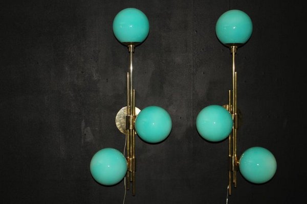 Mid-Century Modern Italian Sconces in Turquoise Tiffany Blue Glass, 2000, Set of 2-YF-1447018