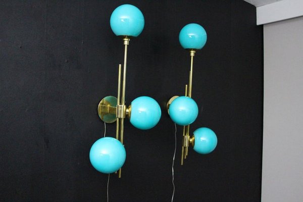 Mid-Century Modern Italian Sconces in Turquoise Tiffany Blue Glass, 2000, Set of 2-YF-1447018