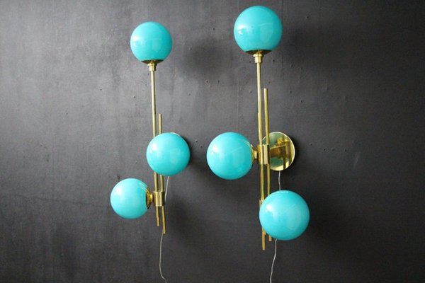 Mid-Century Modern Italian Sconces in Turquoise Tiffany Blue Glass, 2000, Set of 2-YF-1447018