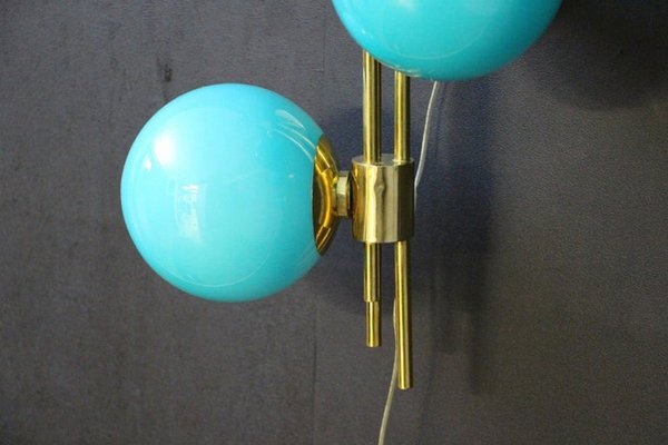 Mid-Century Modern Italian Sconces in Turquoise Tiffany Blue Glass, 2000, Set of 2-YF-1447018