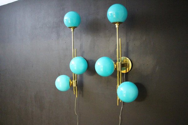 Mid-Century Modern Italian Sconces in Turquoise Tiffany Blue Glass, 2000, Set of 2-YF-1447018