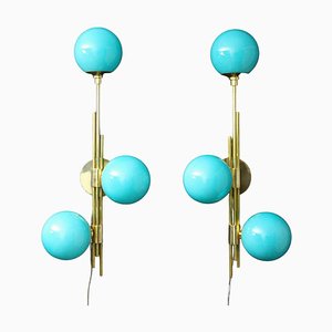 Mid-Century Modern Italian Sconces in Turquoise Tiffany Blue Glass, 2000, Set of 2-YF-1447018