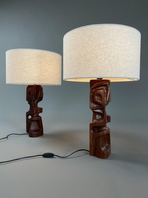 Mid-Century Modern Italian Sculpture Carved Wooden Table Lamps by Gianni Pinna, Set of 2-IEI-1160175