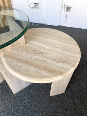 Mid-Century Modern Italian Sculpture Gueridon Table in Travertine by Angelo Mangiarotti, 1980s-FUE-1447351