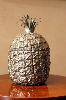 Mid-Century Modern Italian Silvered Pineapple Ice Bucket and Sugar Bowl, 1970s, Set of 2-AXE-1433399