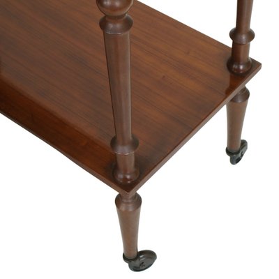 Mid-Century Modern Italian Sliding Side Table in Mahogany with Turned Legs-NJV-746002