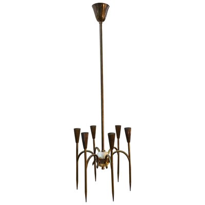 Mid-Century Modern Italian Solid Brass Chandelier by Oscar Torlasco, 1950s-NMK-1370895