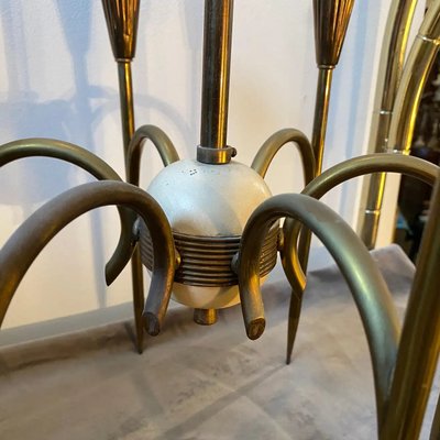 Mid-Century Modern Italian Solid Brass Chandelier by Oscar Torlasco, 1950s-NMK-1370895