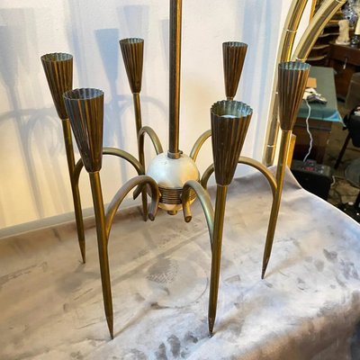 Mid-Century Modern Italian Solid Brass Chandelier by Oscar Torlasco, 1950s-NMK-1370895