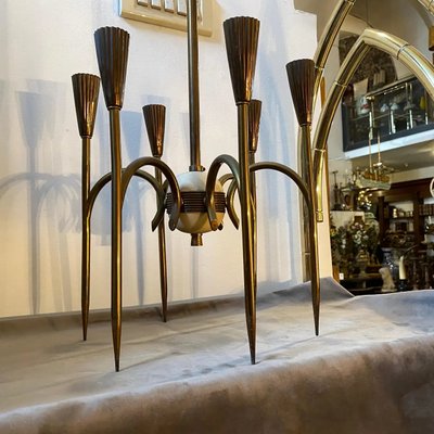 Mid-Century Modern Italian Solid Brass Chandelier by Oscar Torlasco, 1950s-NMK-1370895