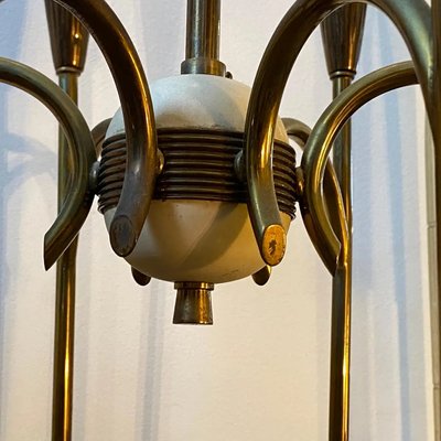 Mid-Century Modern Italian Solid Brass Chandelier by Oscar Torlasco, 1950s-NMK-1370895