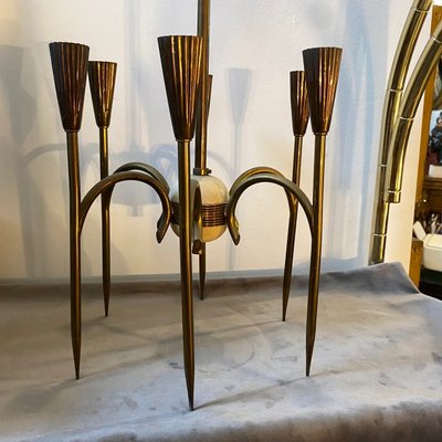 Mid-Century Modern Italian Solid Brass Chandelier by Oscar Torlasco, 1950s-NMK-1370895