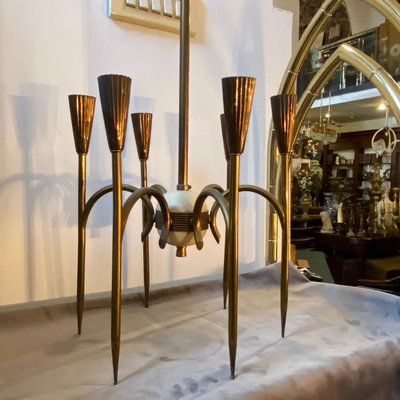 Mid-Century Modern Italian Solid Brass Chandelier by Oscar Torlasco, 1950s-NMK-1370895