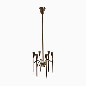 Mid-Century Modern Italian Solid Brass Chandelier by Oscar Torlasco, 1950s-NMK-1370895