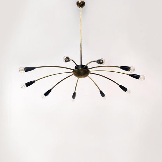 Mid-Century Modern Italian Sputnik Brass Ten Lights Chandelier, 1950s