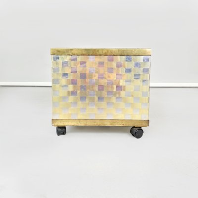 Mid-Century Modern Italian Steel and Brass Square Planter, 1970s-GDD-1354966