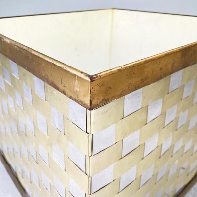 Mid-Century Modern Italian Steel and Brass Square Planter, 1970s-GDD-1354966