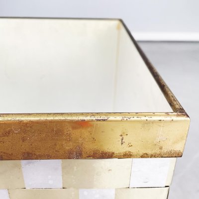 Mid-Century Modern Italian Steel and Brass Square Planter, 1970s-GDD-1354966