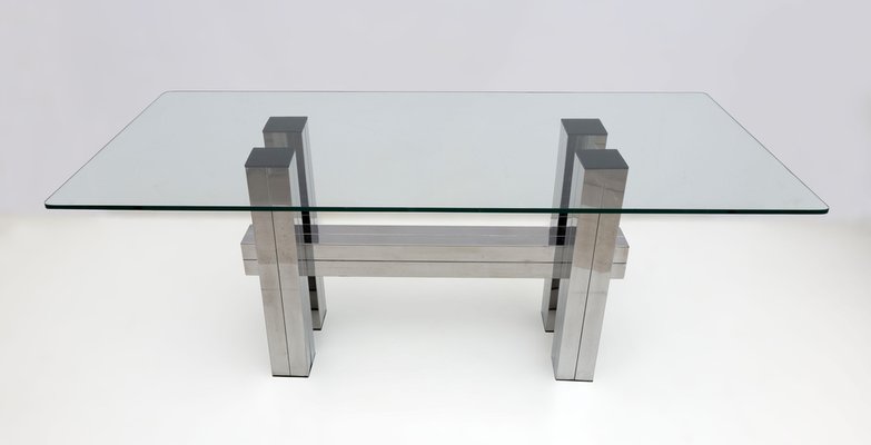 Mid-Century Modern Italian Steel and Glass Dining Table, 1980s-FER-1791786