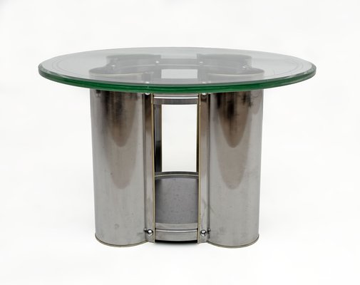 Mid-Century Modern Italian Steel and Glass Round Coffee Table, 1970s-FER-1802032