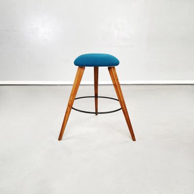 Mid-Century Modern Italian Stools in Wood, Black Iron and Blue Fabric, 1960s, Set of 2-GDD-1355693