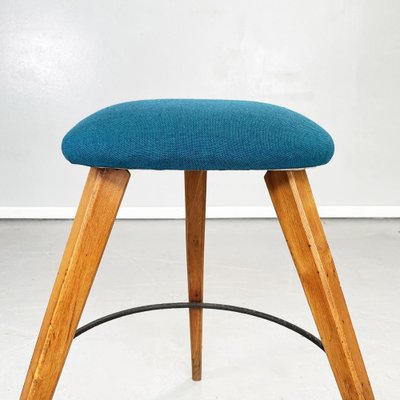 Mid-Century Modern Italian Stools in Wood, Black Iron and Blue Fabric, 1960s, Set of 2-GDD-1355693