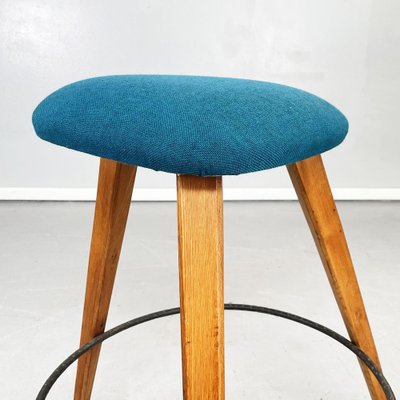 Mid-Century Modern Italian Stools in Wood, Black Iron and Blue Fabric, 1960s, Set of 2-GDD-1355693