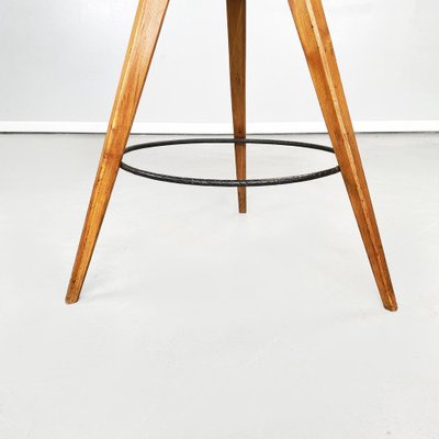 Mid-Century Modern Italian Stools in Wood, Black Iron and Blue Fabric, 1960s, Set of 2-GDD-1355693