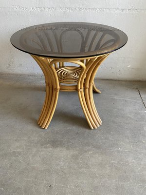 Mid-Century Modern Italian Table in Bamboo with Smoked Glass Top, 1970s-DHH-1384126