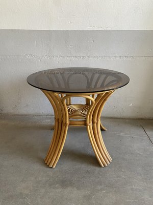 Mid-Century Modern Italian Table in Bamboo with Smoked Glass Top, 1970s-DHH-1384126