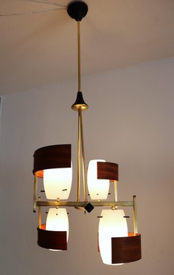 Mid-Century Modern Italian Teak and Glass Chandelier, 1960s-VNE-965964