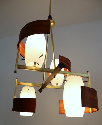 Mid-Century Modern Italian Teak and Glass Chandelier, 1960s-VNE-965964