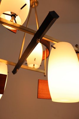 Mid-Century Modern Italian Teak and Glass Chandelier, 1960s-VNE-965964