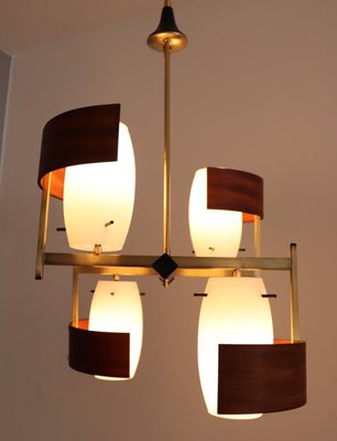 Mid-Century Modern Italian Teak and Glass Chandelier, 1960s-VNE-965964