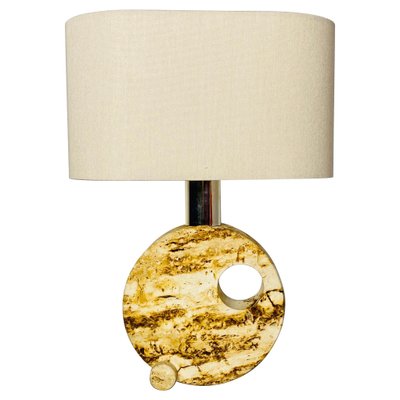 Mid-Century Modern Italian Travertine Table Lamp with Cotton Lampshade, 1970s-GDD-1097078