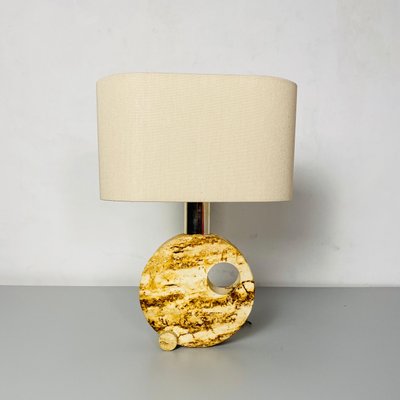 Mid-Century Modern Italian Travertine Table Lamp with Cotton Lampshade, 1970s-GDD-1097078