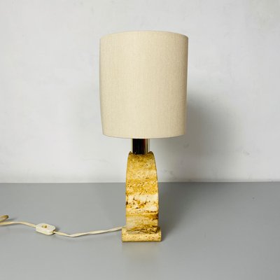 Mid-Century Modern Italian Travertine Table Lamp with Cotton Lampshade, 1970s-GDD-1097078