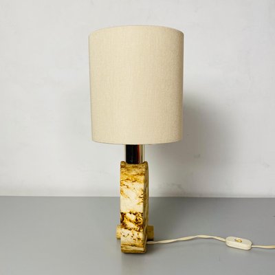 Mid-Century Modern Italian Travertine Table Lamp with Cotton Lampshade, 1970s-GDD-1097078