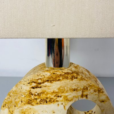 Mid-Century Modern Italian Travertine Table Lamp with Cotton Lampshade, 1970s-GDD-1097078