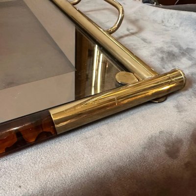 Mid-Century Modern Italian Tray in Brass and Smoked Glass from Guzzini, 1970s-NMK-1732204