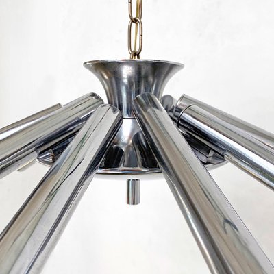 Mid-Century Modern Italian Twelve-Light Chromed Steel Chandelier, 1970s-GDD-1097157