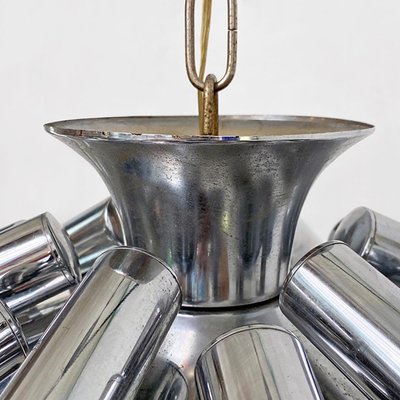 Mid-Century Modern Italian Twelve-Light Chromed Steel Chandelier, 1970s-GDD-1097157