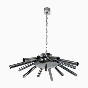 Mid-Century Modern Italian Twelve-Light Chromed Steel Chandelier, 1970s-GDD-1097157