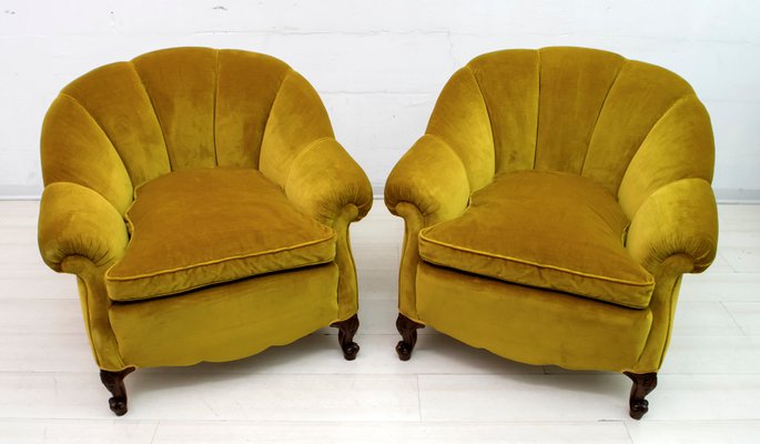 Mid-Century Modern Italian Velvet Lounge Chairs, 1950s, Set of 2-FER-697340