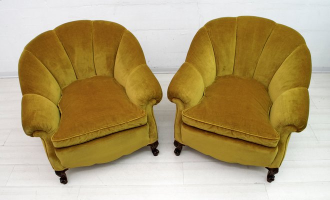 Mid-Century Modern Italian Velvet Lounge Chairs, 1950s, Set of 2-FER-697340