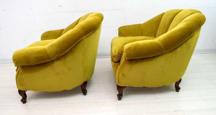 Mid-Century Modern Italian Velvet Lounge Chairs, 1950s, Set of 2-FER-697340