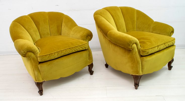 Mid-Century Modern Italian Velvet Lounge Chairs, 1950s, Set of 2-FER-697340