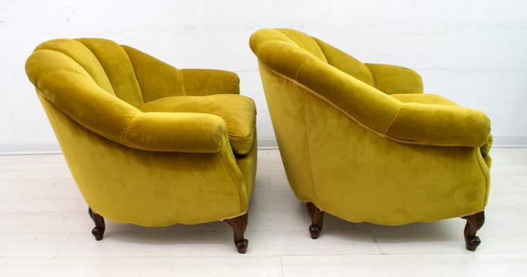 Mid-Century Modern Italian Velvet Lounge Chairs, 1950s, Set of 2-FER-697340