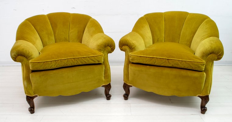 Mid-Century Modern Italian Velvet Lounge Chairs, 1950s, Set of 2-FER-697340