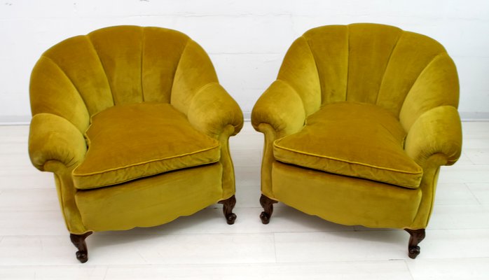 Mid-Century Modern Italian Velvet Lounge Chairs, 1950s, Set of 2-FER-697340